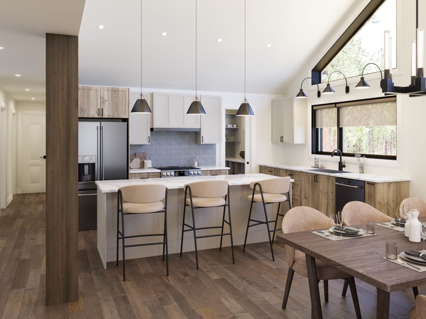 The Pacha model is a single-storey farmhouse. View of the kitchen.