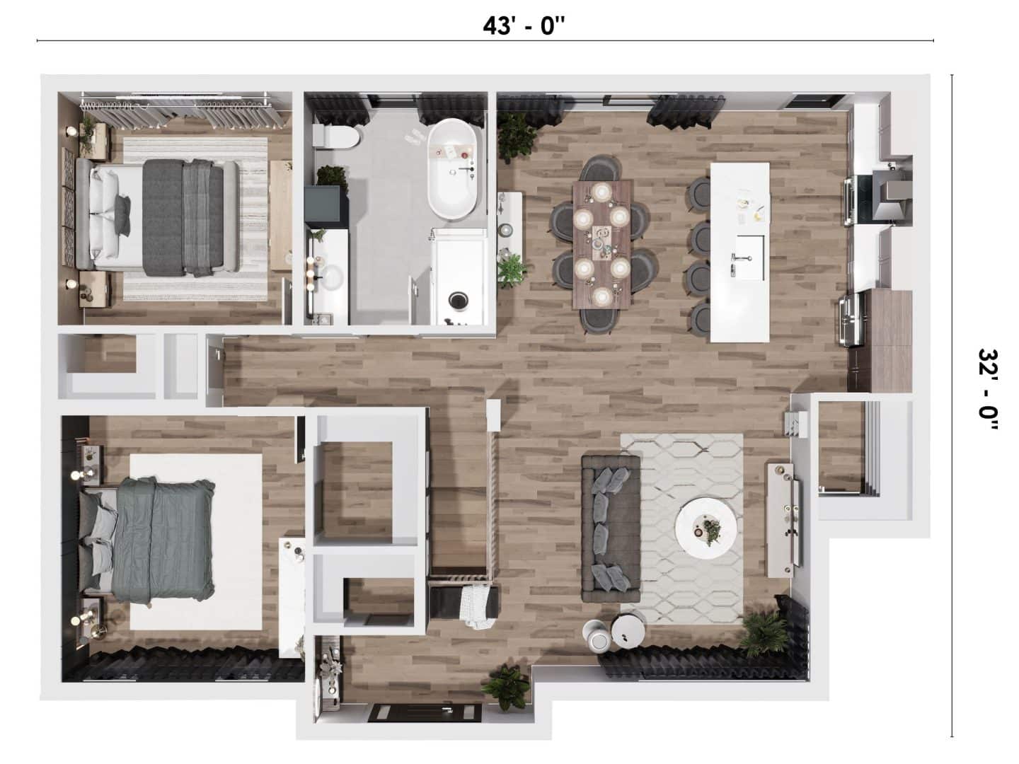 Le modèle Citana est une maison contemporaine de plain-pied. Vue en plan 3D