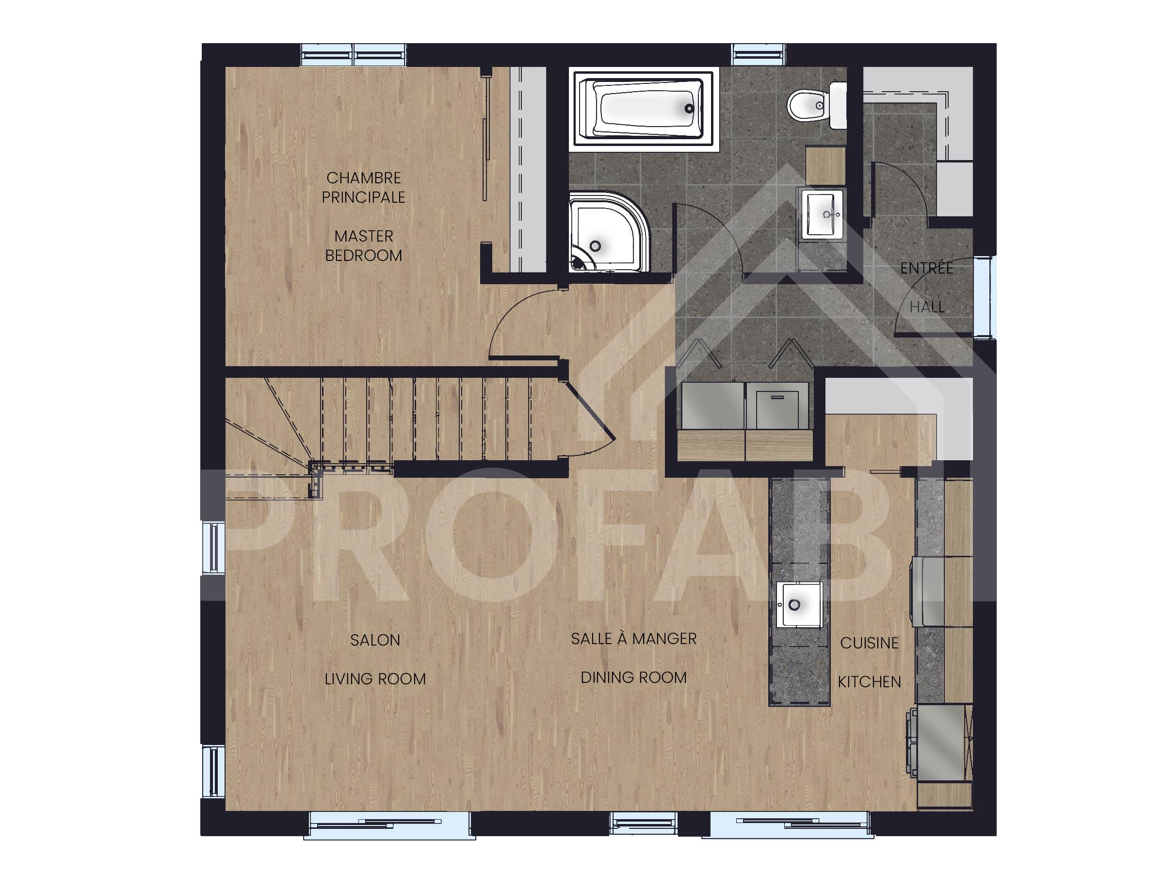 Bastida model, a Scandinavian-style chalet. 2D plan view