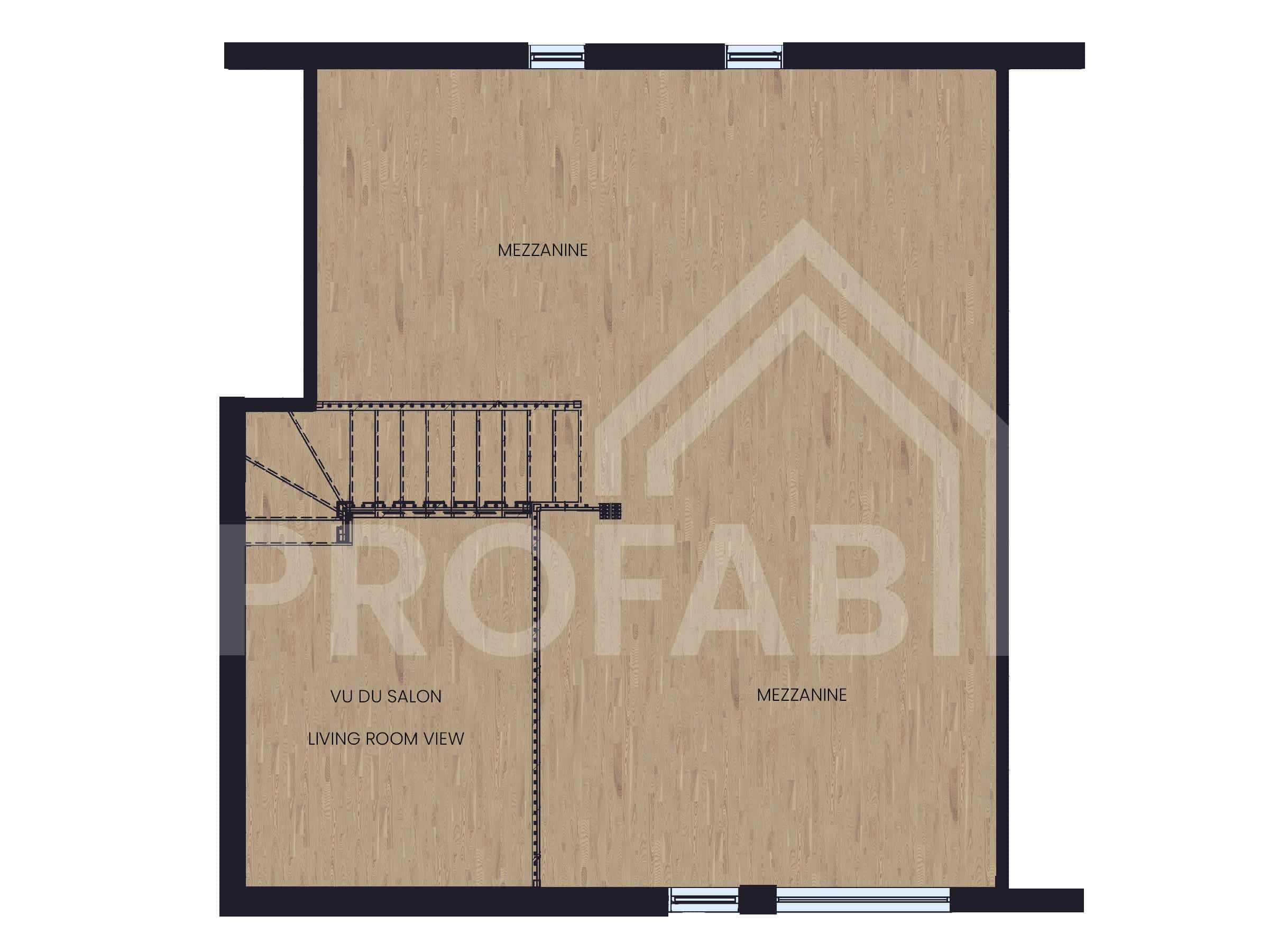 Bastida model, a Scandinavian-style chalet. 2D plan view