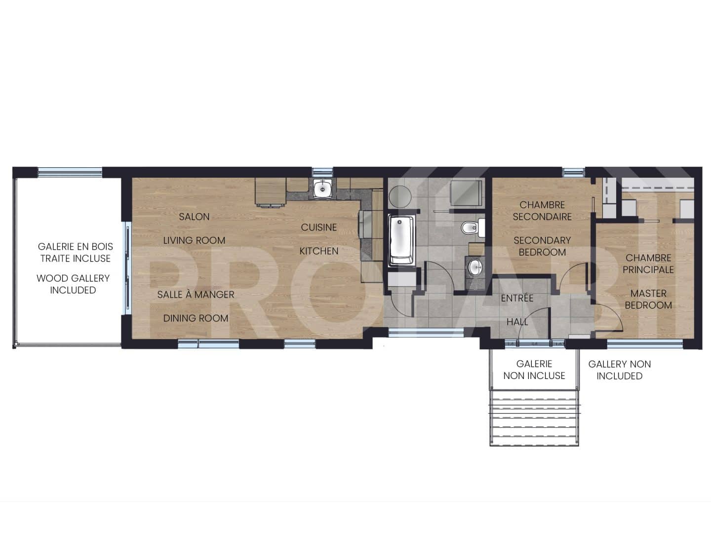 Kalla model, a single-storey chalet in modern style. 2D plan view