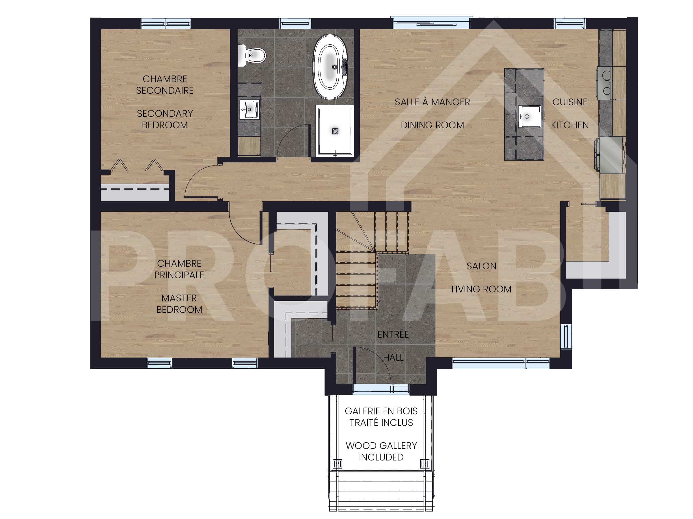 Urbanova model, a single-storey house in a contemporary style. 2D plan view.