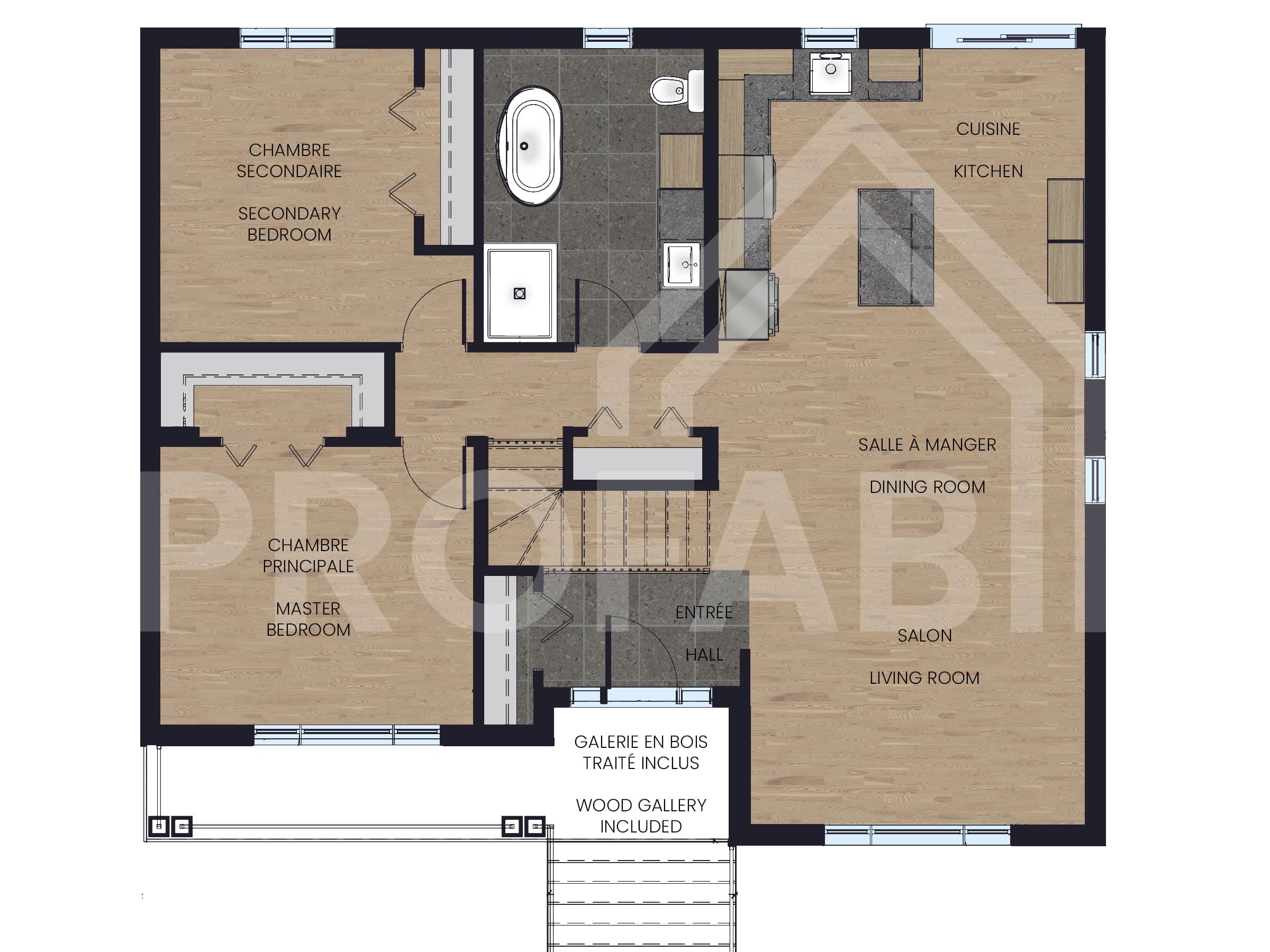 Vanliga model, a single-storey house in contemporary style. 2D plan view