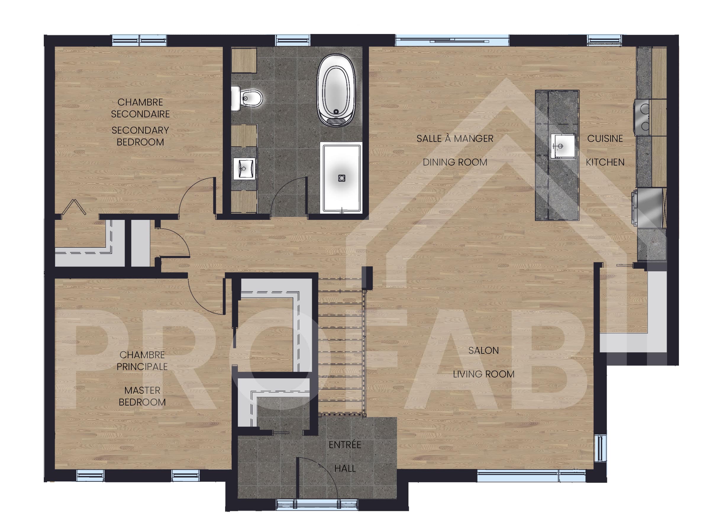 Le modèle Citana est une maison contemporaine de plain-pied. Vue en plan 2D