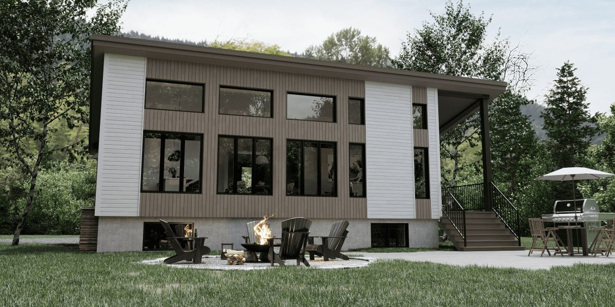 Alizé model, a modern-style chalet. View of the rear exterior