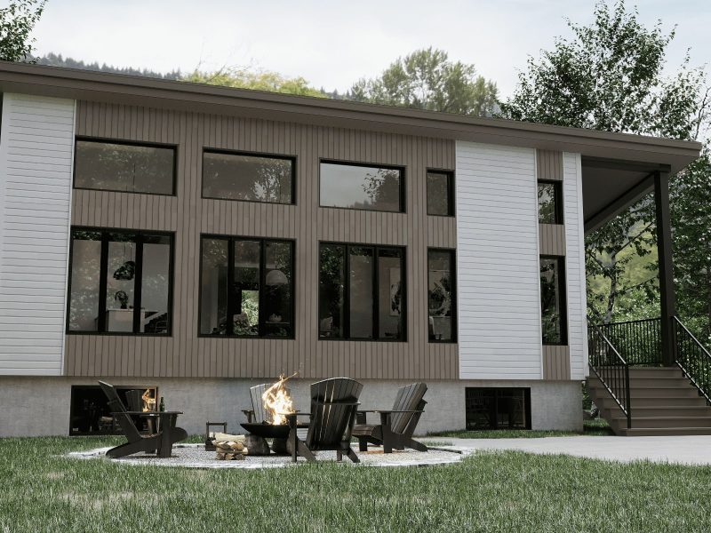 Alizé model, a modern-style chalet. View of the rear exterior