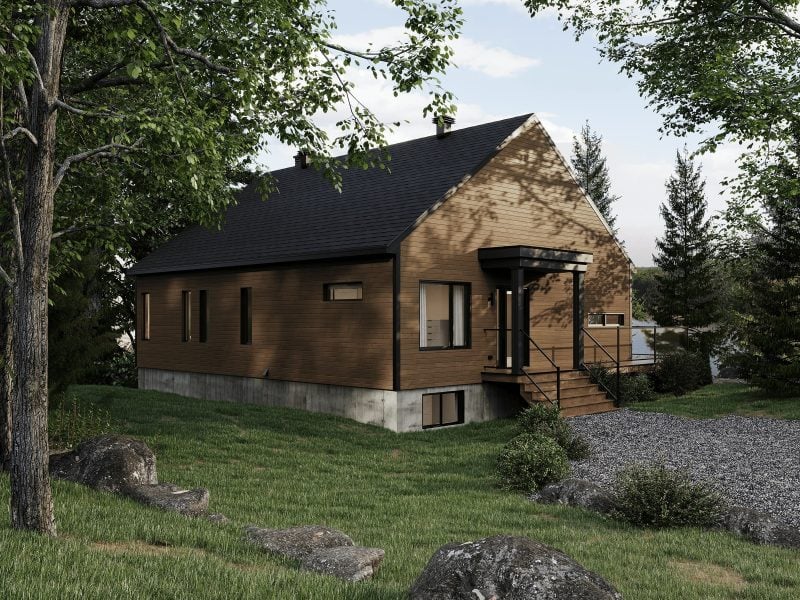 Modèle Belvédère, une maison plain pied style contemporain. Vu de la devanture avant extérieur.
