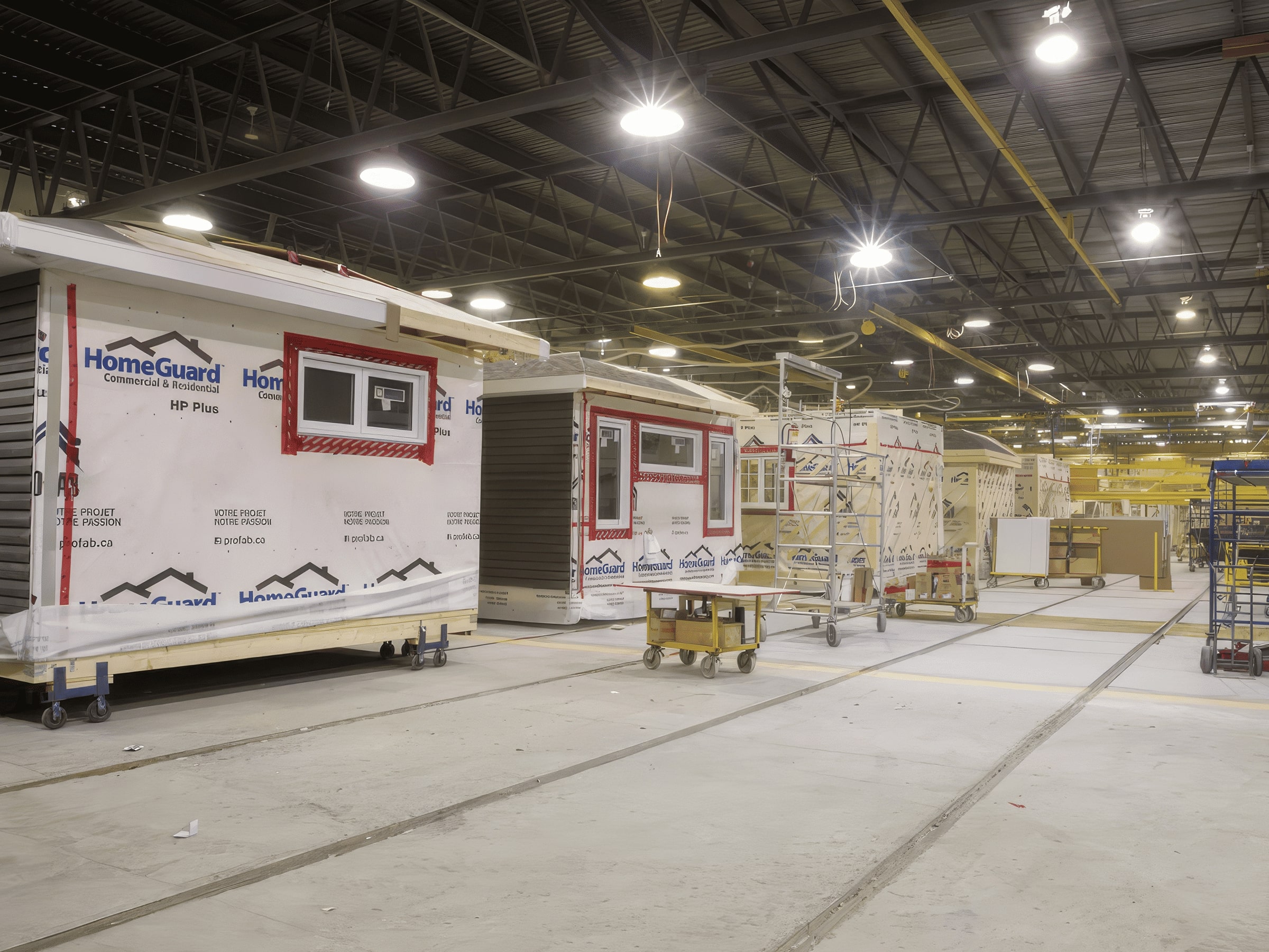 Vue de l'intérieur de l'usine de fabrication des maisons préfabriquer ProFab.