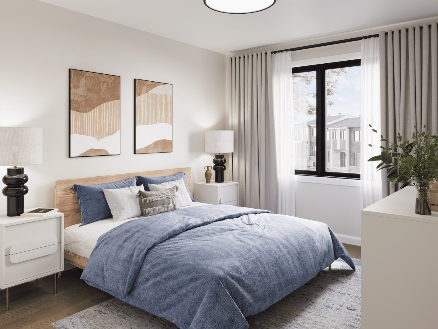The Onesto model is a single-story townhouse in a contemporary style. View of the secondary bedroom.