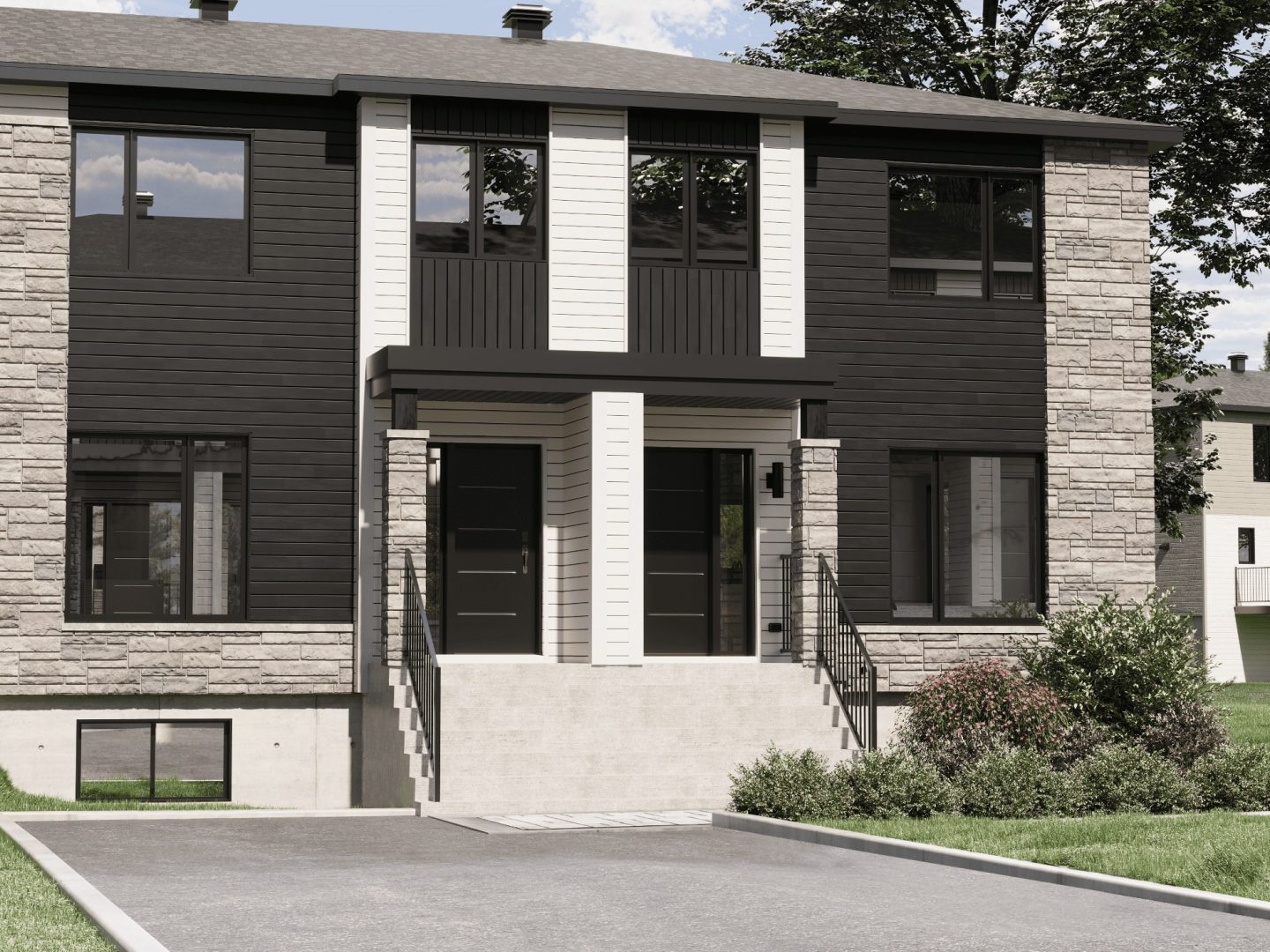 The Onesto model is a single-storey townhouse in contemporary style. Exterior view