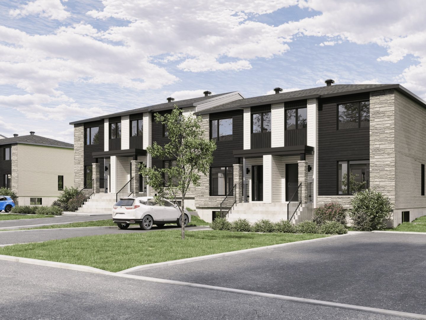 The Onesto model is a single-storey townhouse in contemporary style. Exterior view