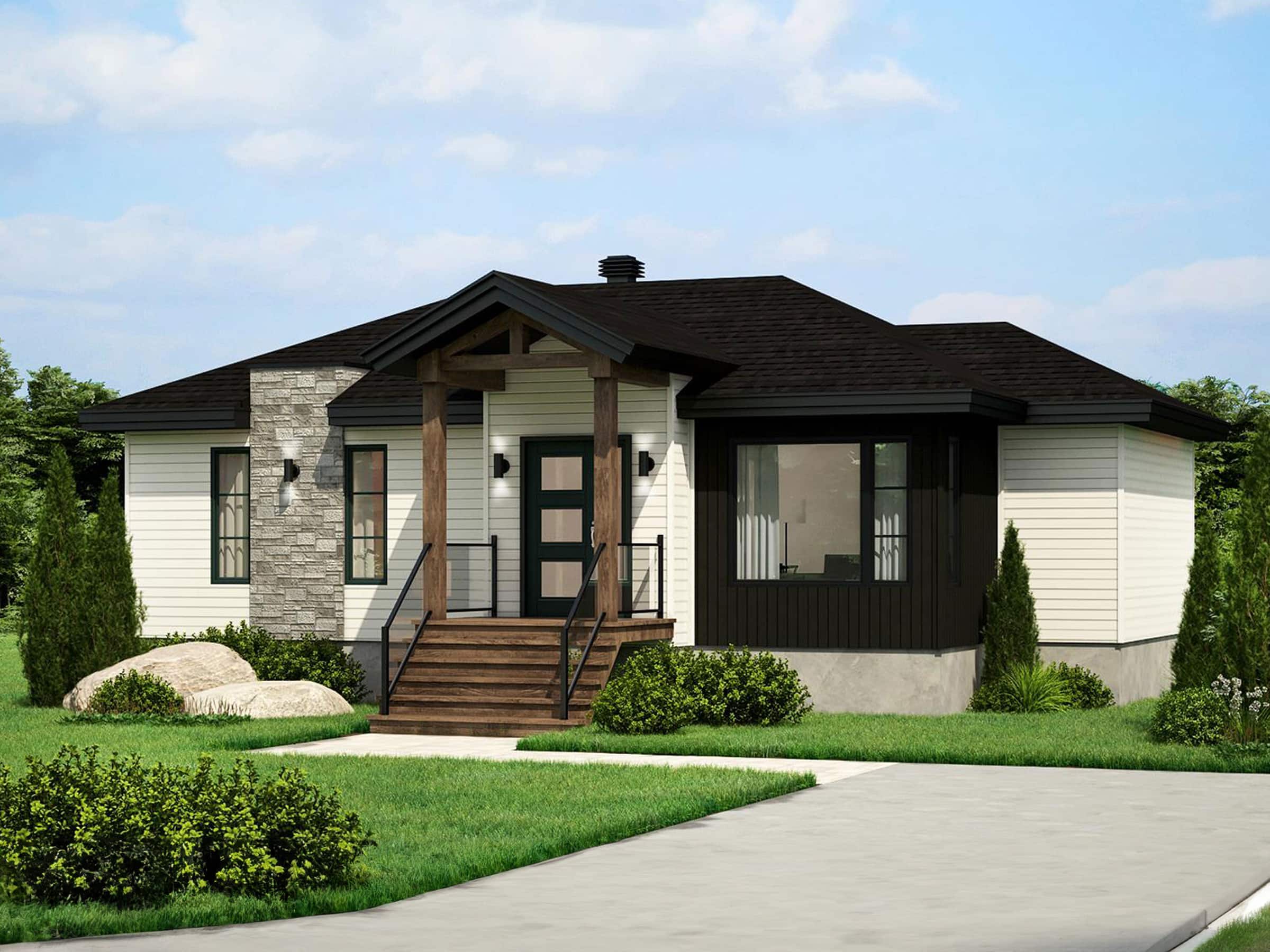 Modèle Urbanova, une maison de plain-pied de style traditionnelle contemporain. Vue de l'extérieur