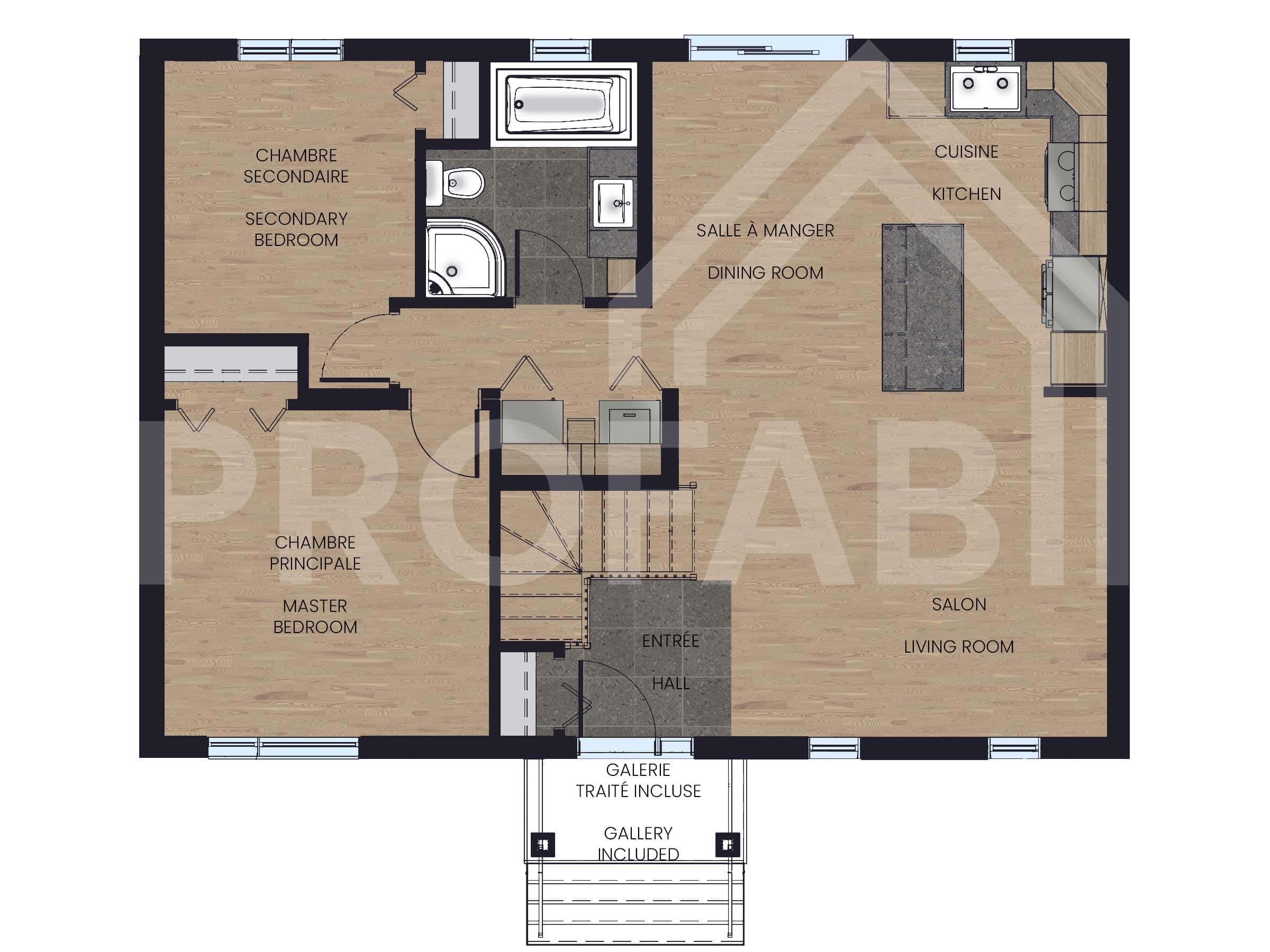 Modèle Lupin, une maison de plain-pied de style classique. Vue en plan 2D