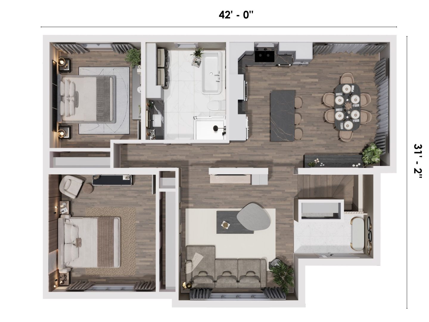 Modèle Distinguée est une maison plain-pied de style contemporain . Vue du plan.