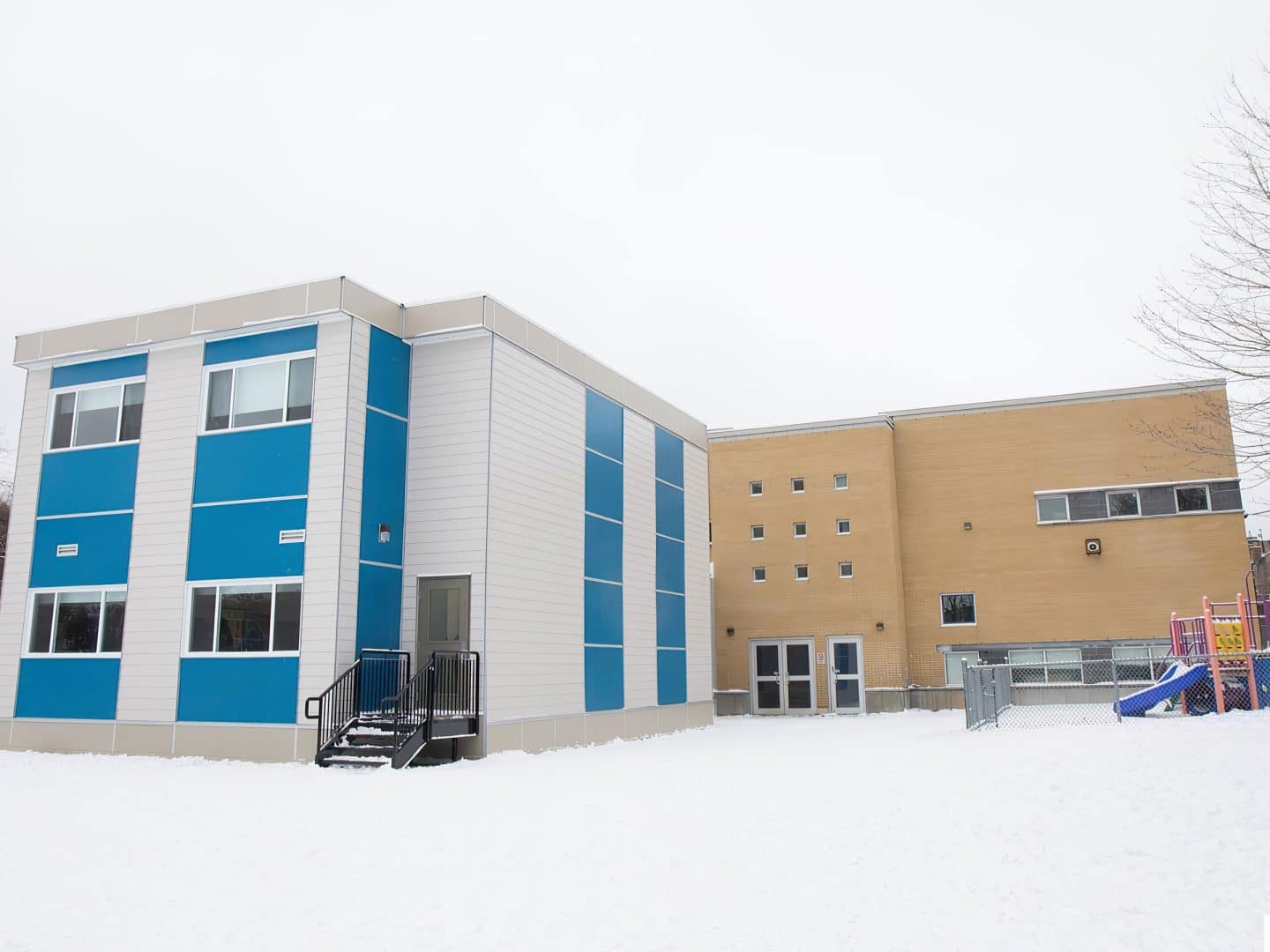 A modular school building.