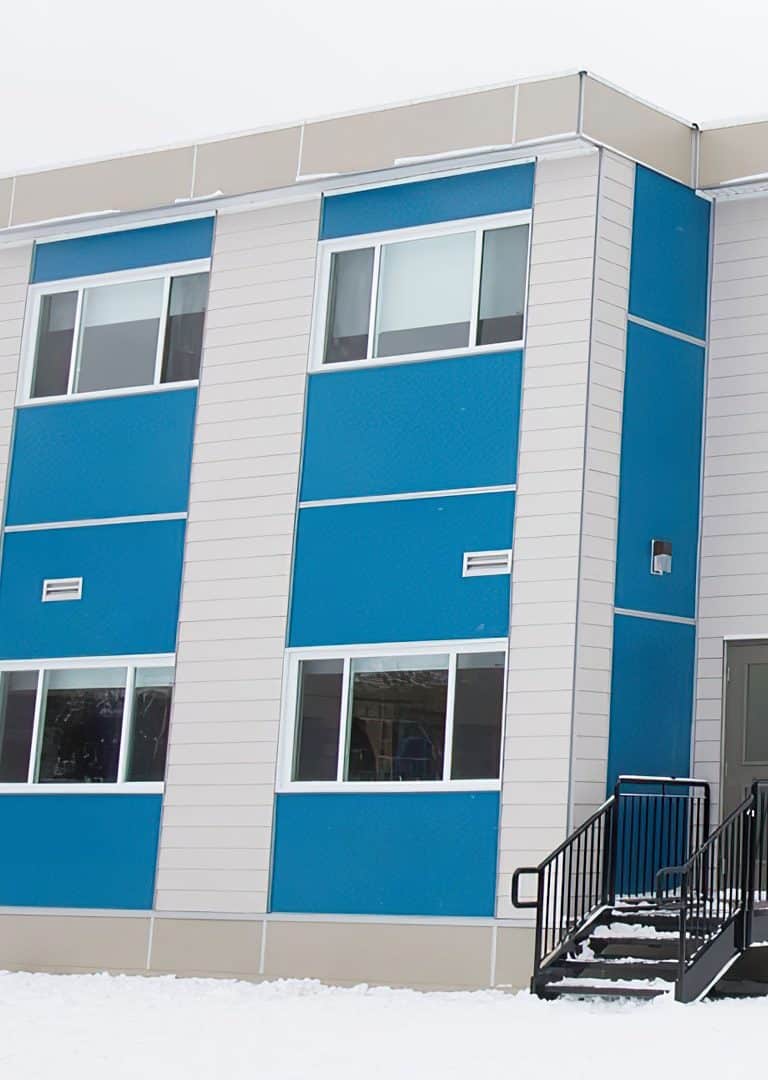 A modular school building.