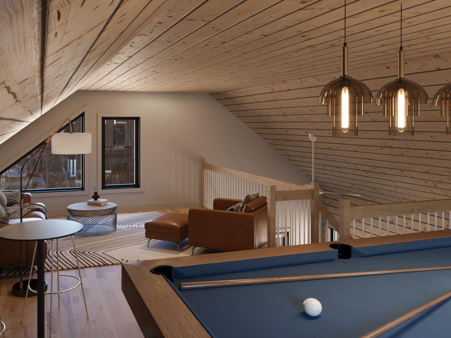 Modèle Bastida, un chalet de style scandinave. Vue de la mezzanine.