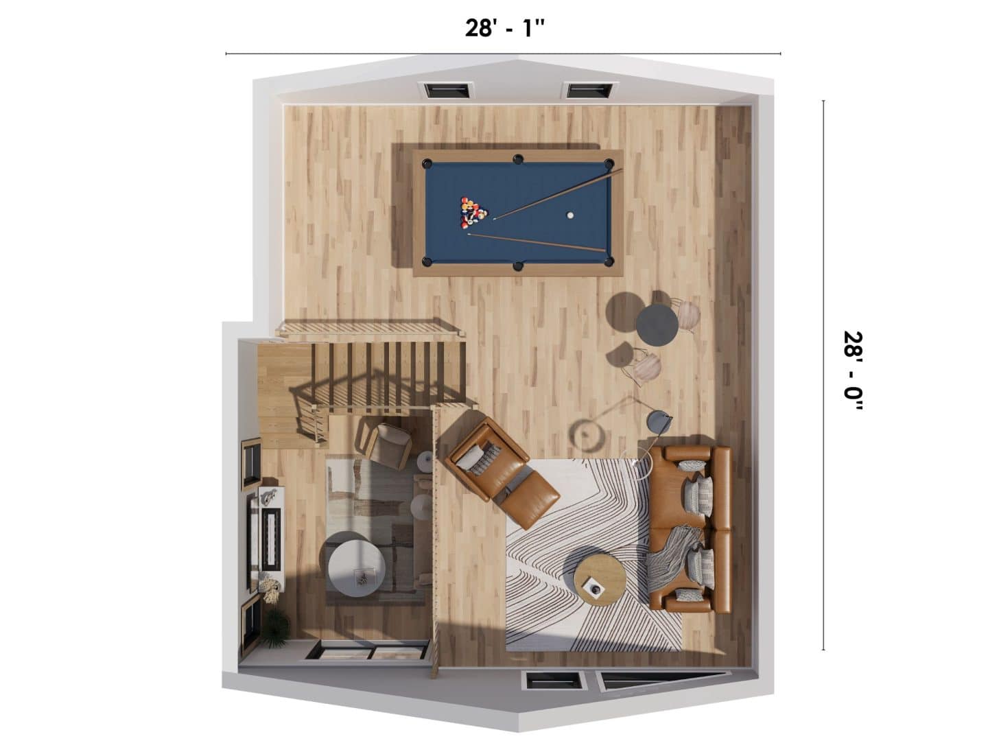 Modèle Bastida, un chalet de style scandinave. Vue du plan 3D de la mezzanine.