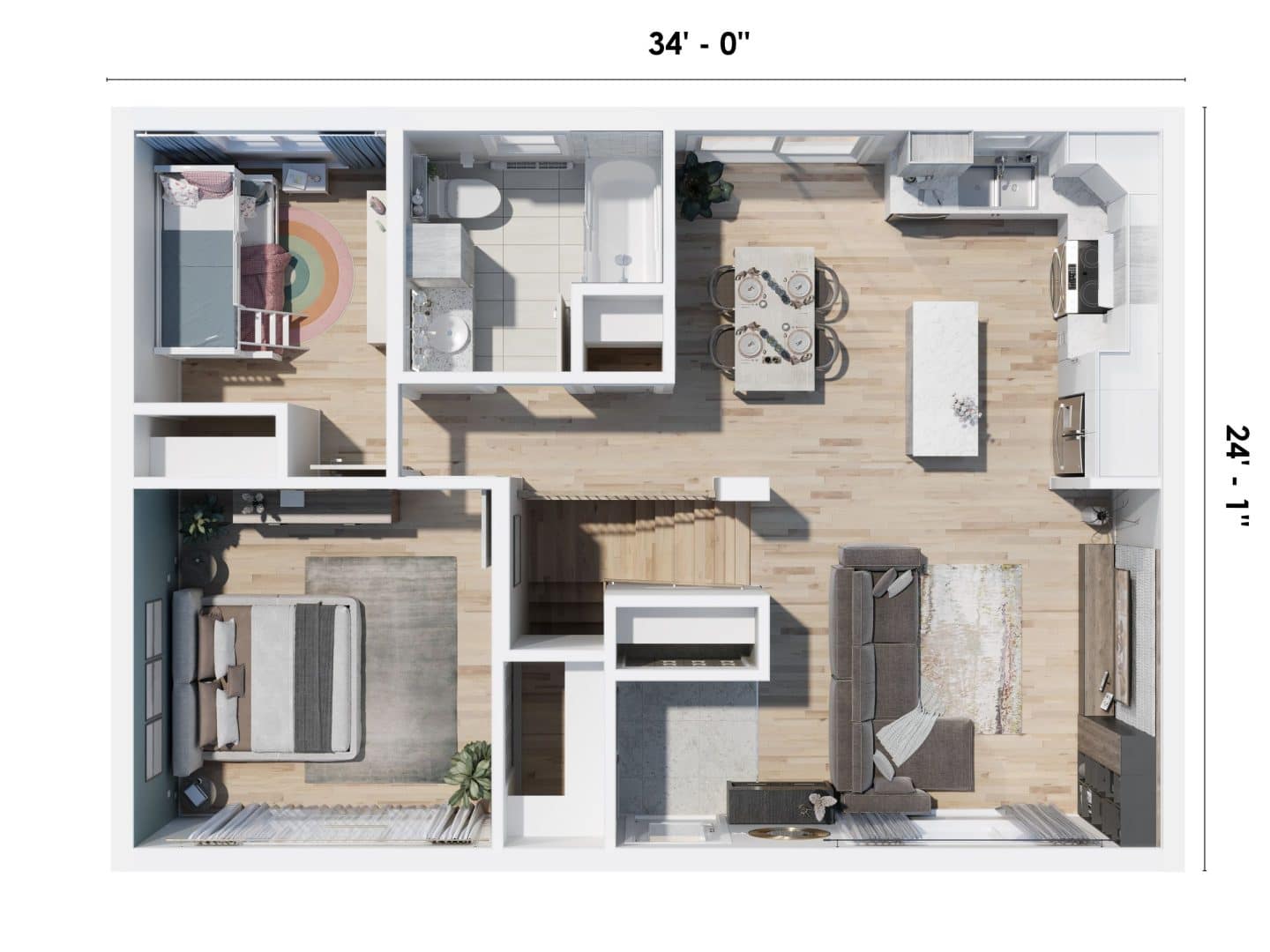 Modèle Sopo est une maison plain-pied de style contemporain. Vue du plan 3D.