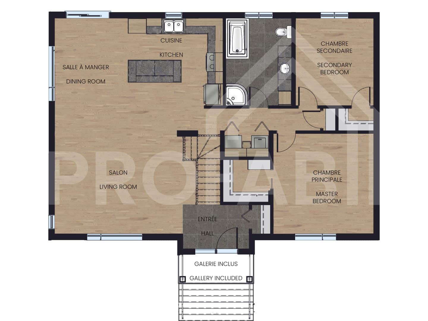 Modèle Moretta, un plain-pied de style contemporain. Vue du plan 2D