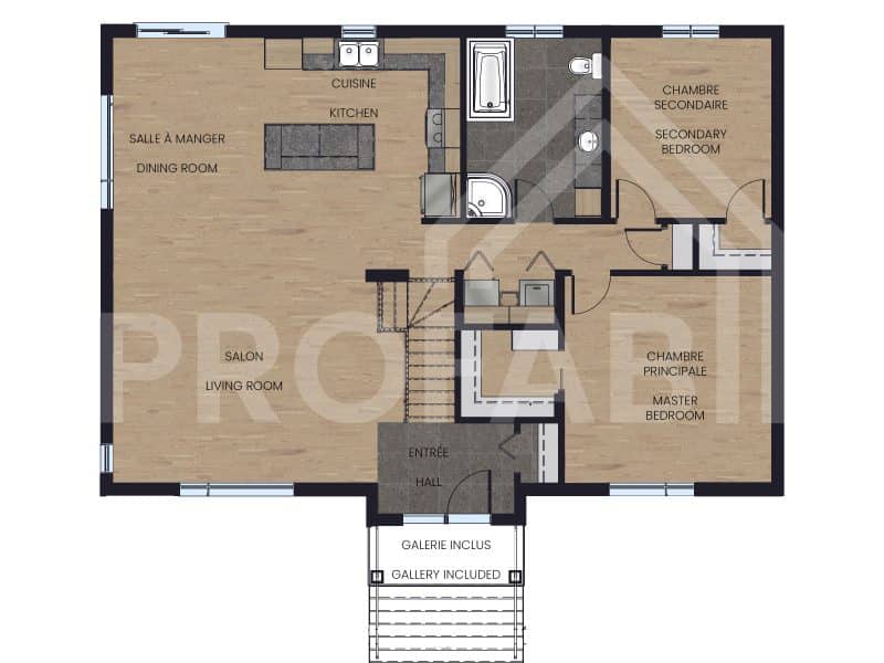 Modèle Moretta, un plain-pied de style contemporain. Vue du plan 2D