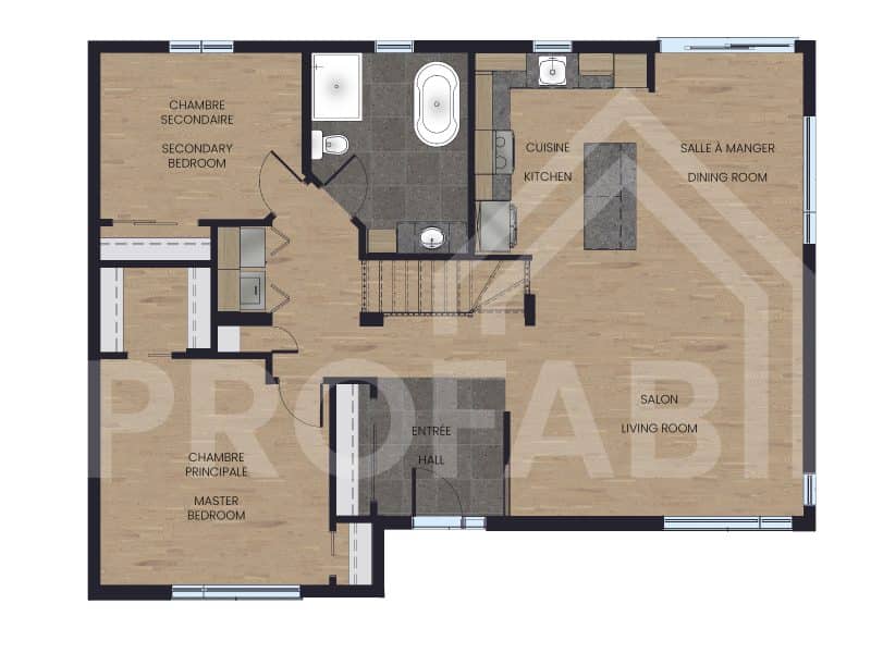 Tryka model, a single-storey house in contemporary style. 2D plan view