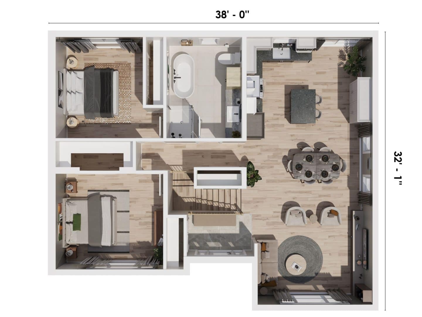 Modèle Vanliga, une maison de plain-pied de style contemporain. Vue du plan 3D