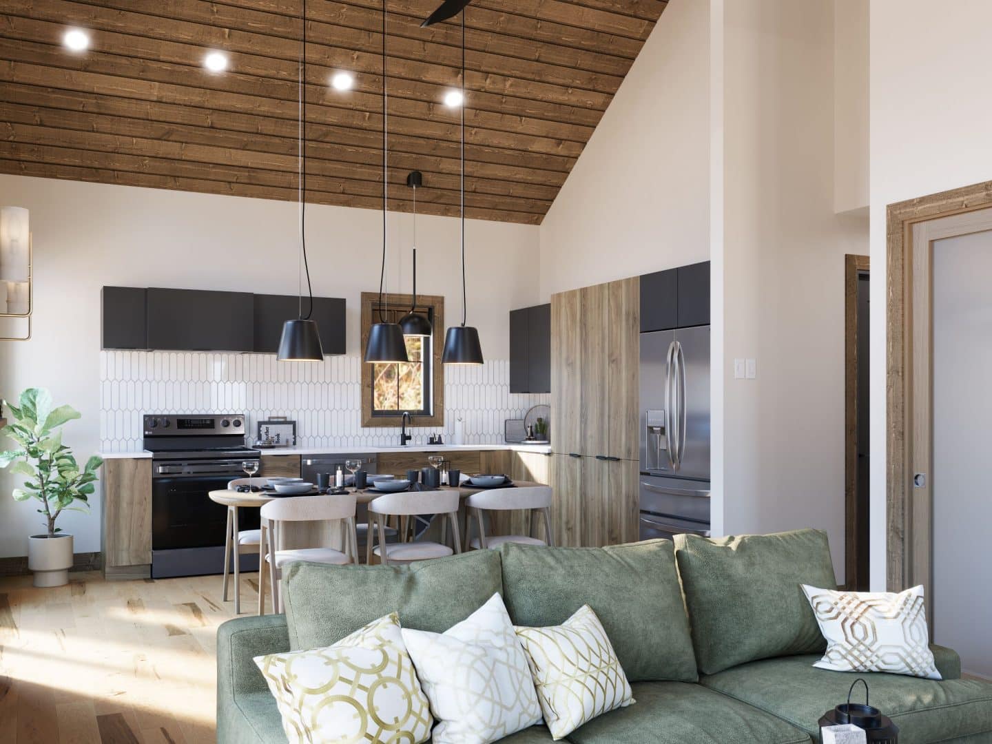 Harfang home model, a single-story cottage in classic style. View from the kitchen.