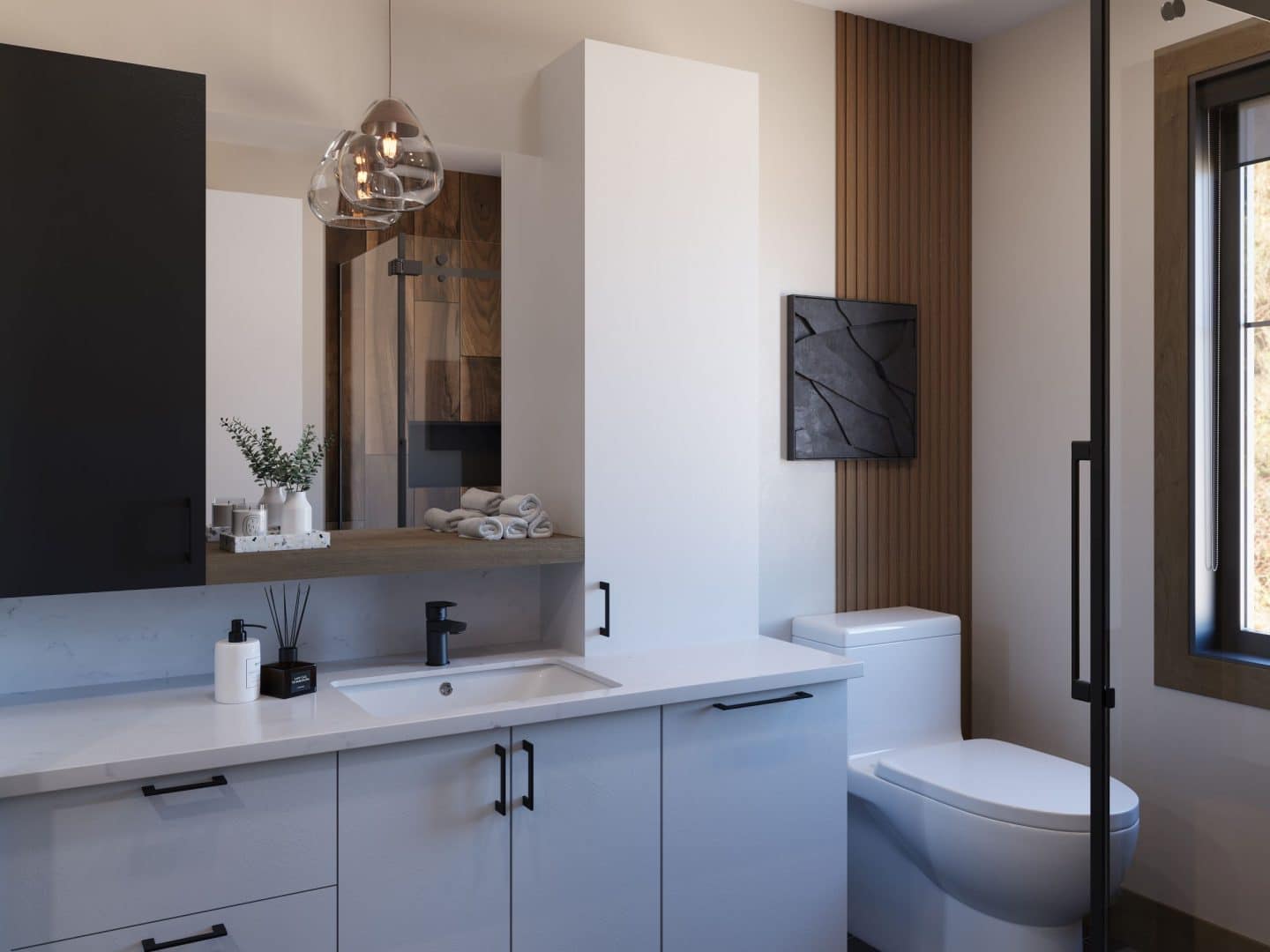 Harfang home model, a bungalow cottage in classic style. View of the bathroom.