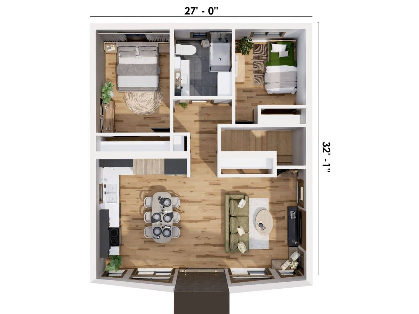 Harfang home model, a single-story chalet in classic style. Top view of 3D plan