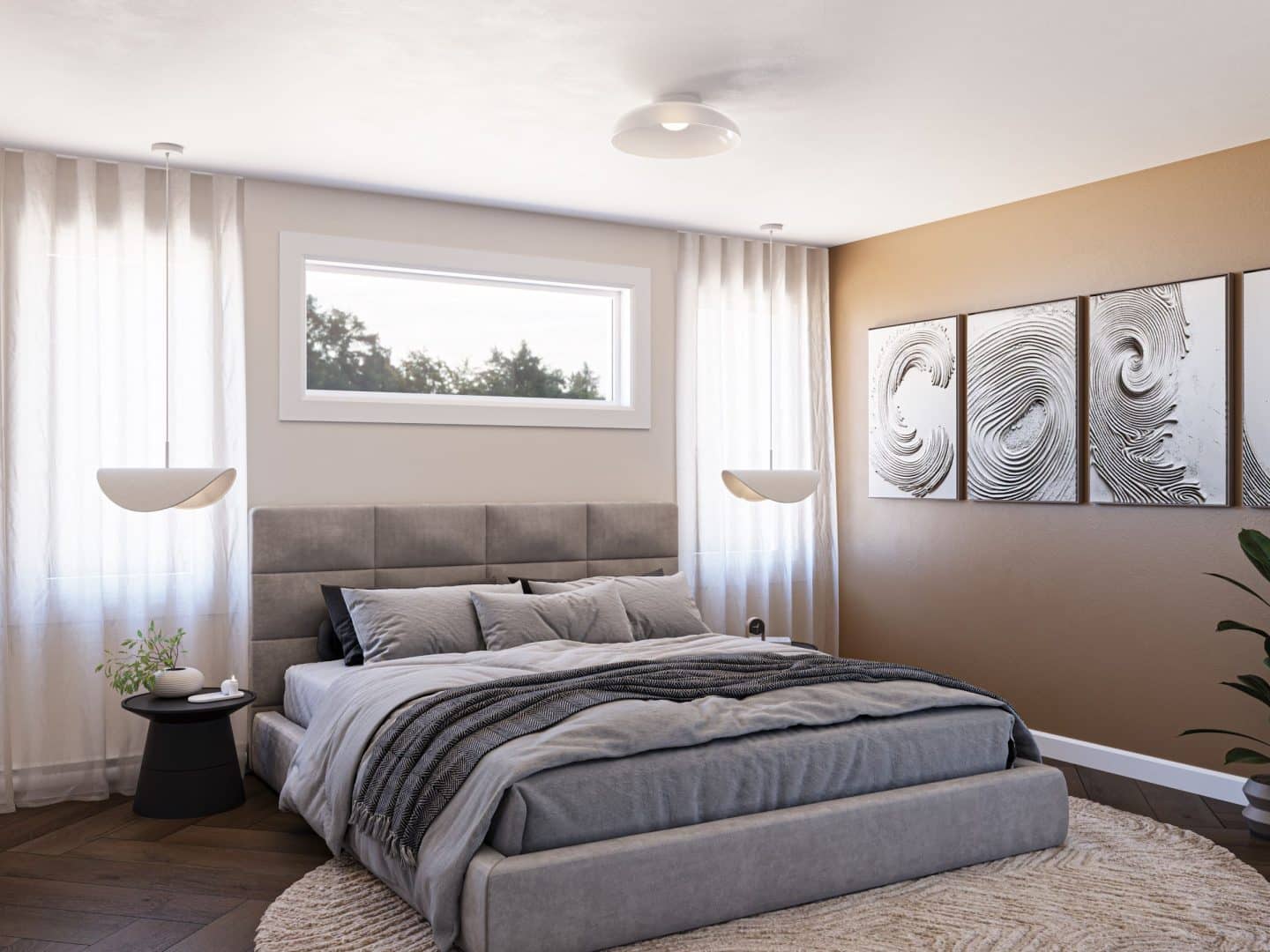 Arabica model, a modern-style two-storey house. View of the master bedroom.