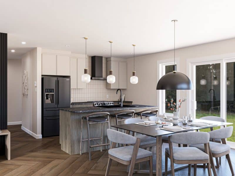 Modèle Arabica, une maison de deux étages de style moderne. Vue de la cuisine.