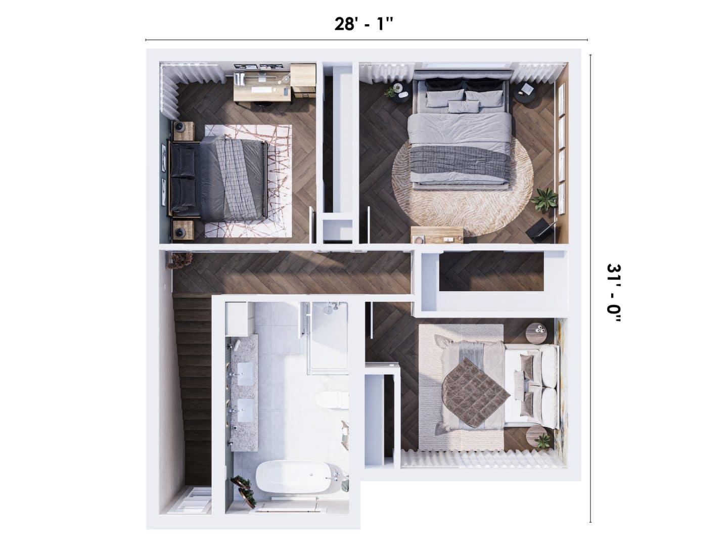 Arabica model, a modern-style two-storey house. 3D plan view.