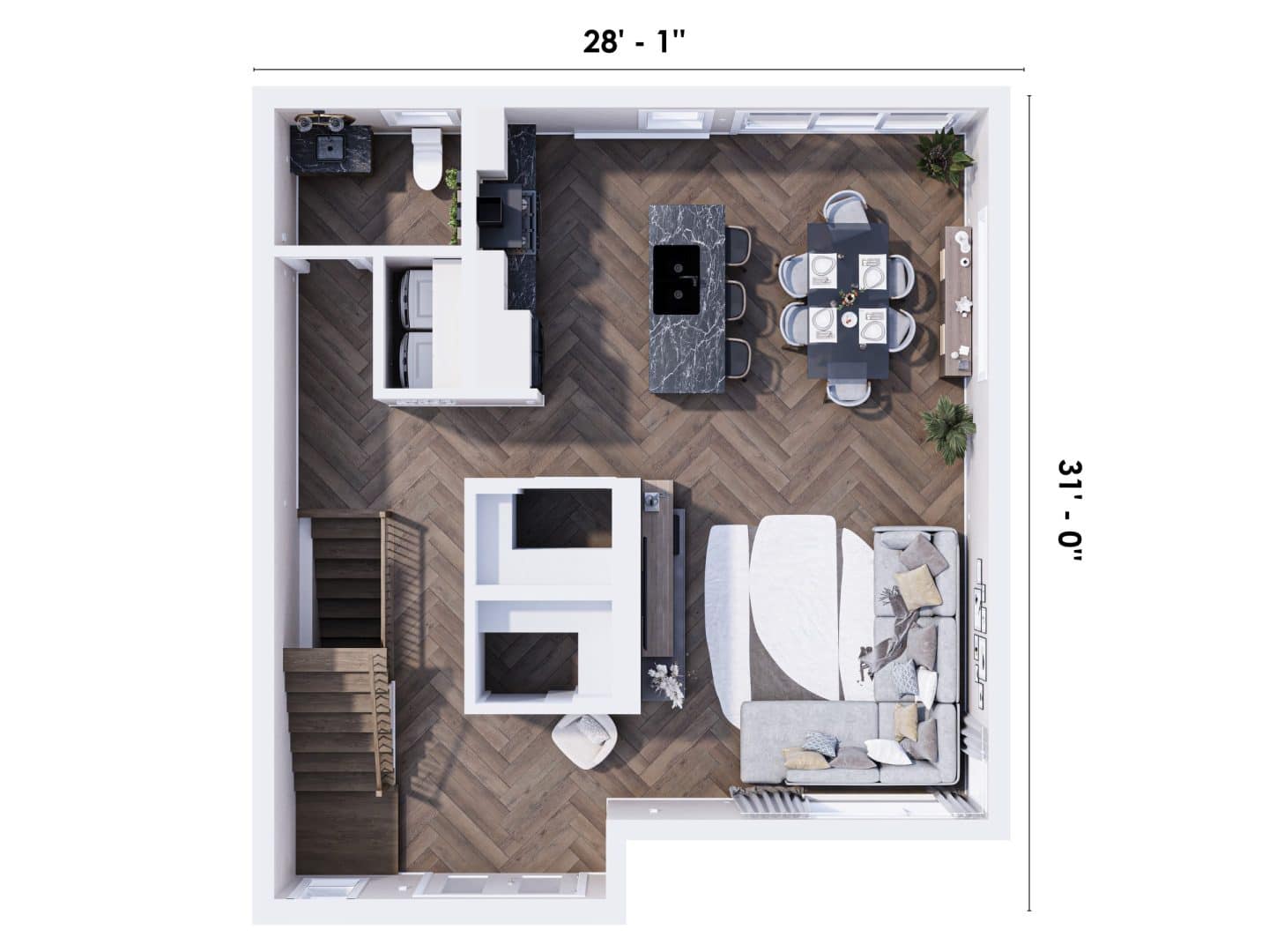 Arabica model, a modern-style two-storey house. 3D plan view.
