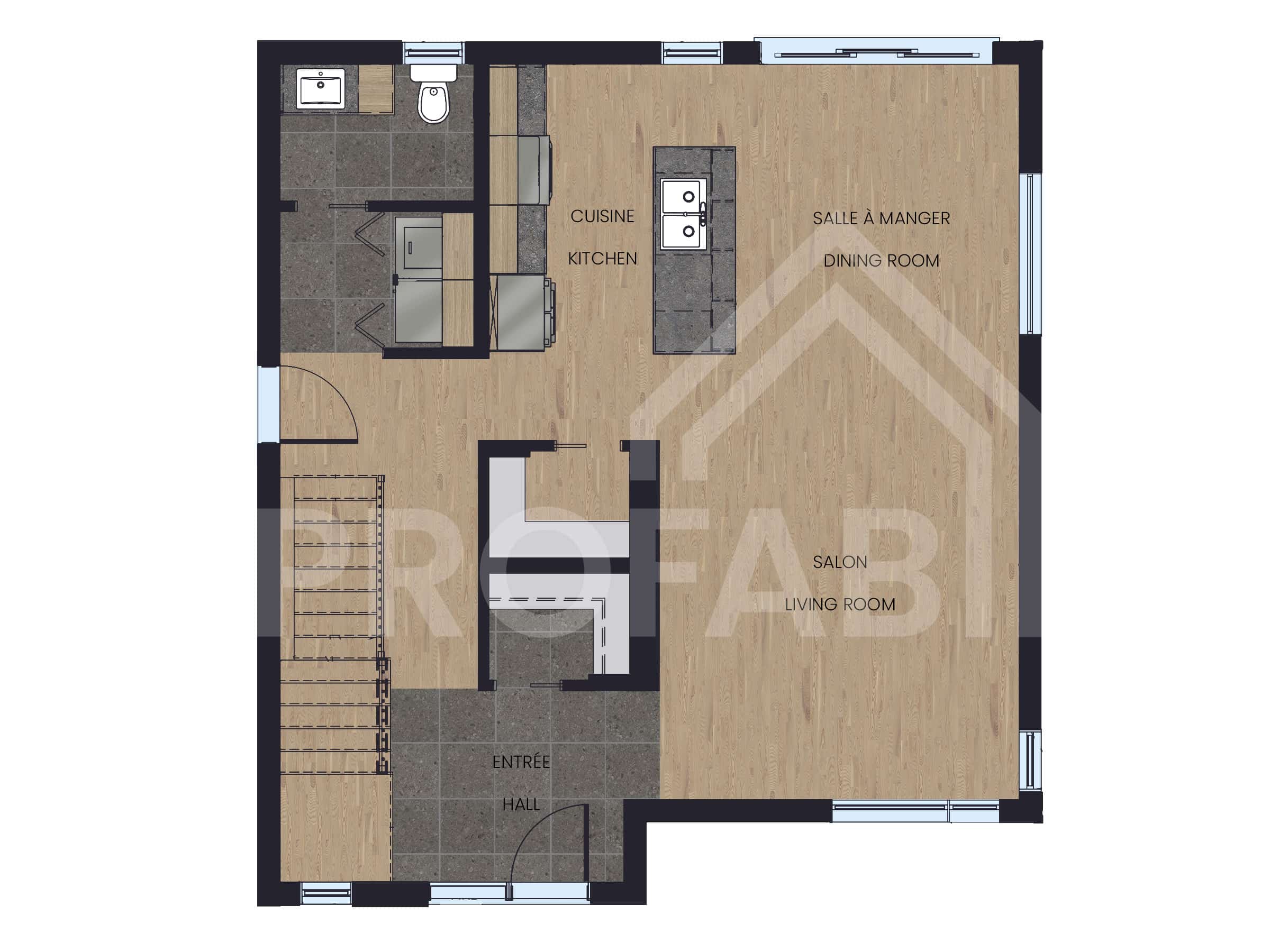 Arabica model, a modern-style two-storey house. 2D plan view.
