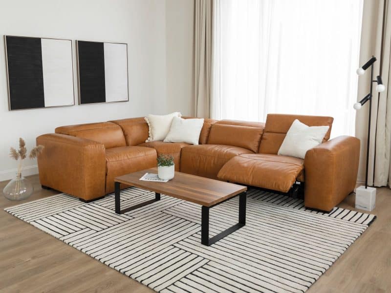 photographie de l'ameublement de LUSINE mobilier design. Le modèle Tampa en couleur brandy.