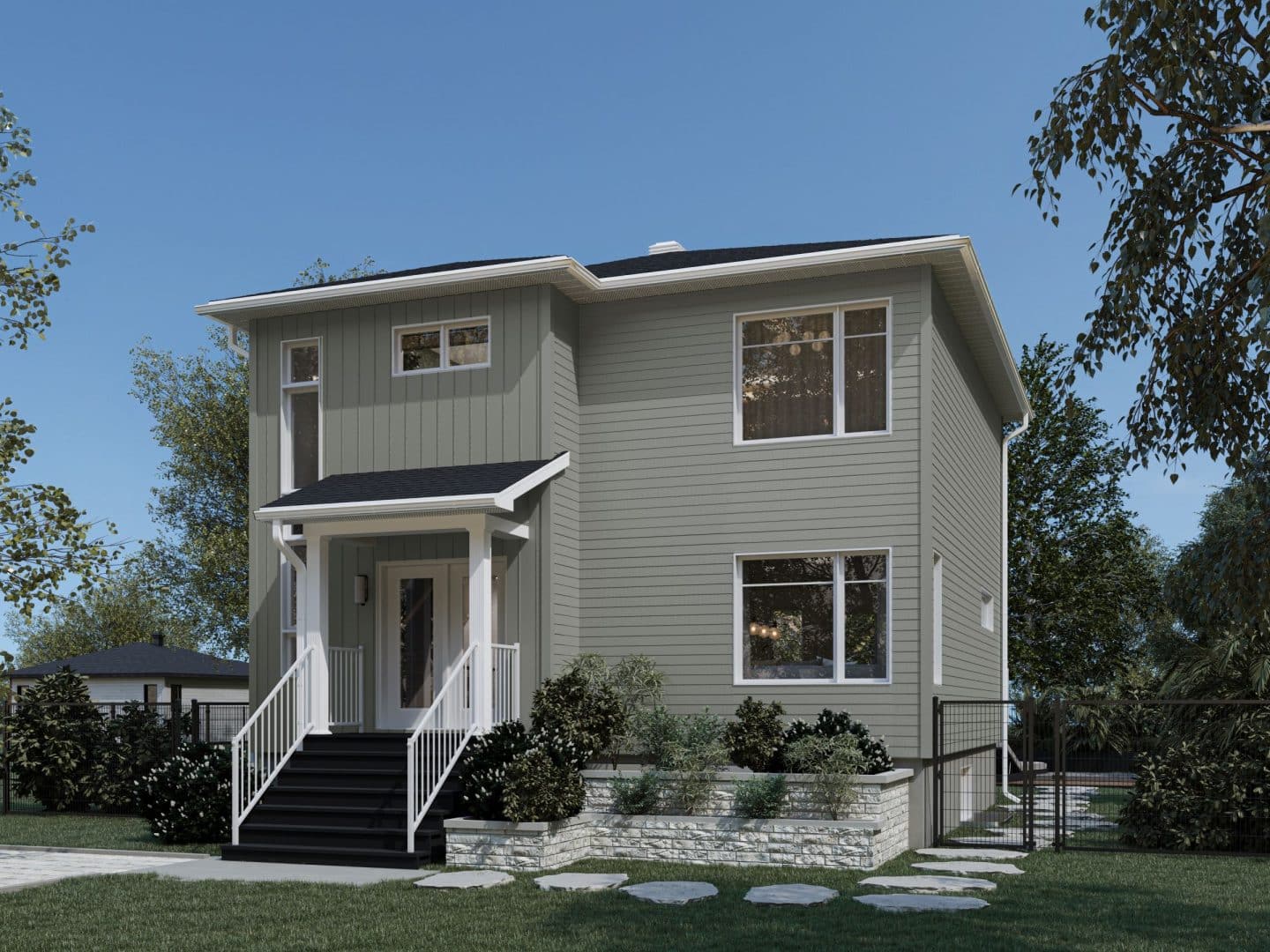Arabica model, a modern-style two-storey house. View from the outside.