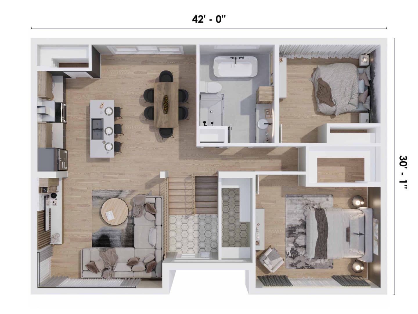 Modèle de maison à palier nommé Zénia. De Style contemporain et moderne avec une vu du plan 3D