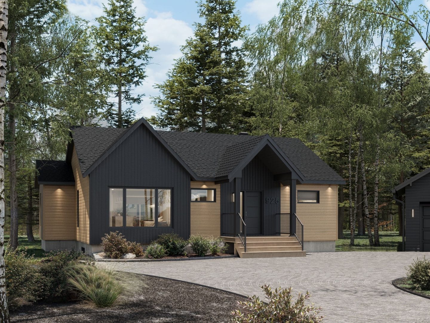 The Hera model is a Scandinavian-style bungalow. View from the outside.