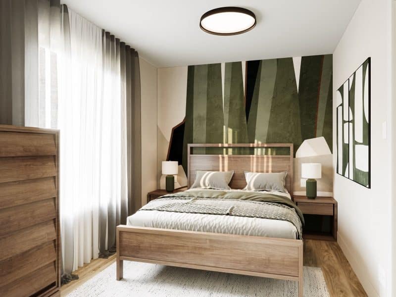 Triplex model named Triton, homes that can be bi-generational or classic-style rental. View from the bedroom.