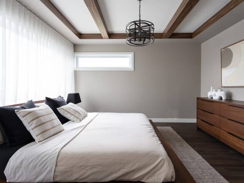 Magnifika two-storey prefabricated house in contemporary style. View of the master bedroom.