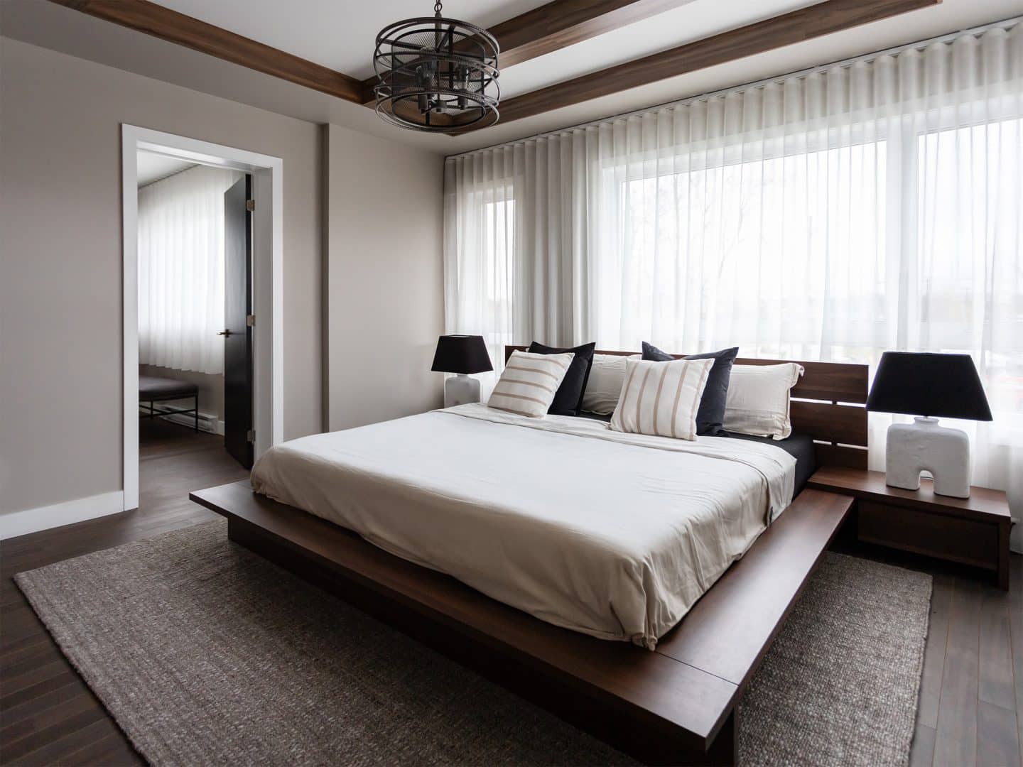 Magnifika two-storey prefabricated house in contemporary style. View of the master bedroom.