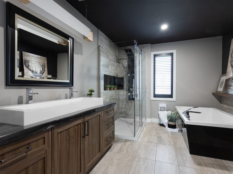 Magnifika two-storey prefabricated house in contemporary style. View of the upstairs bathroom.