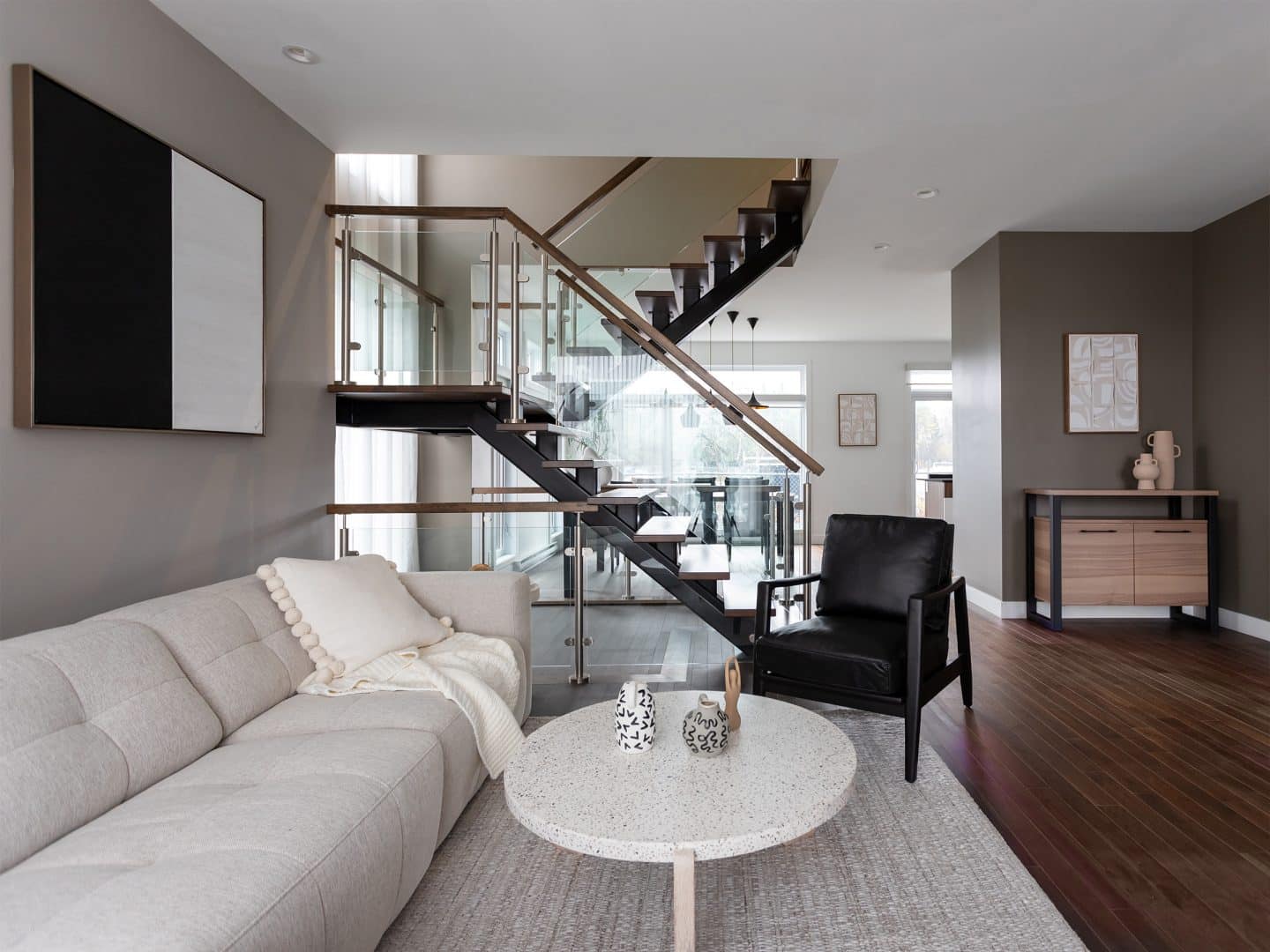 Magnifika two-storey prefabricated house in contemporary style. View of the living room.