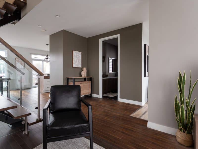 Magnifika two-storey prefabricated house in contemporary style. View from the living room.