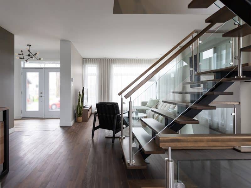 Magnifika two-storey prefabricated house in contemporary style. View from the living room.