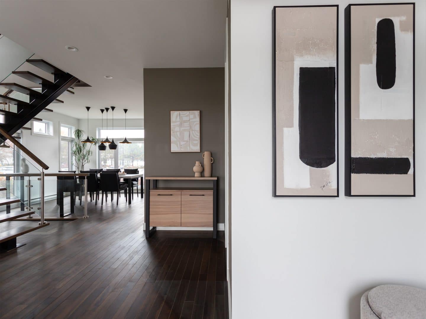 Magnifika two-storey prefabricated house in contemporary style. View from the living room.