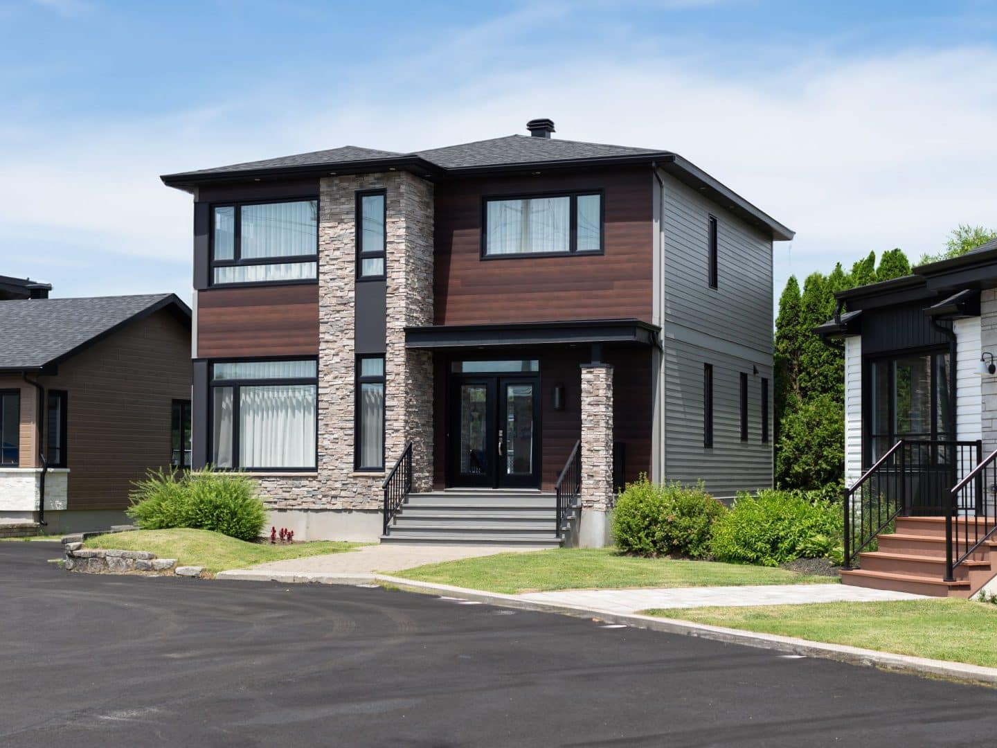 Magnifika two-storey prefabricated house in contemporary style. Exterior view.