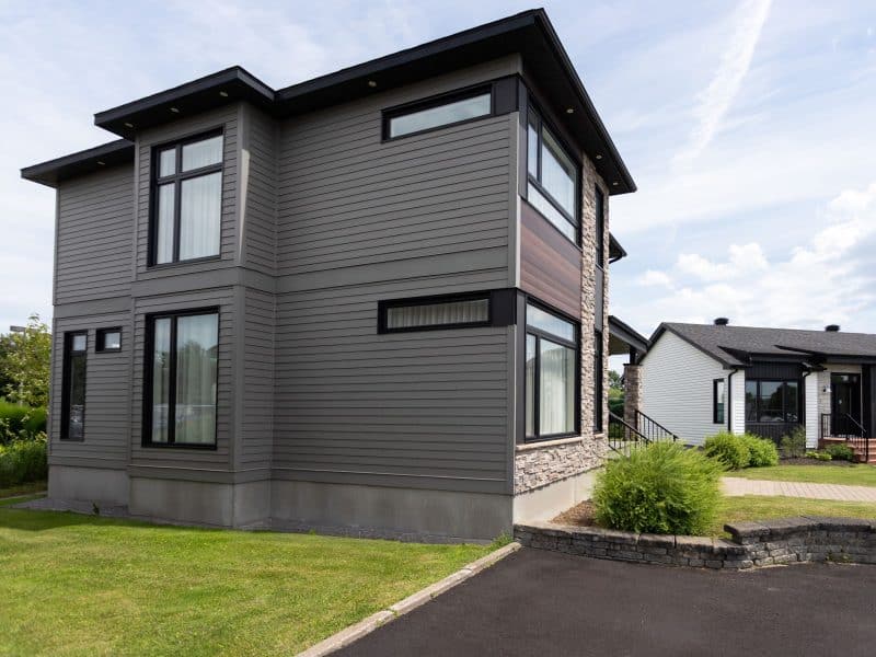 Magnifika two-storey prefabricated house in contemporary style. Exterior view.