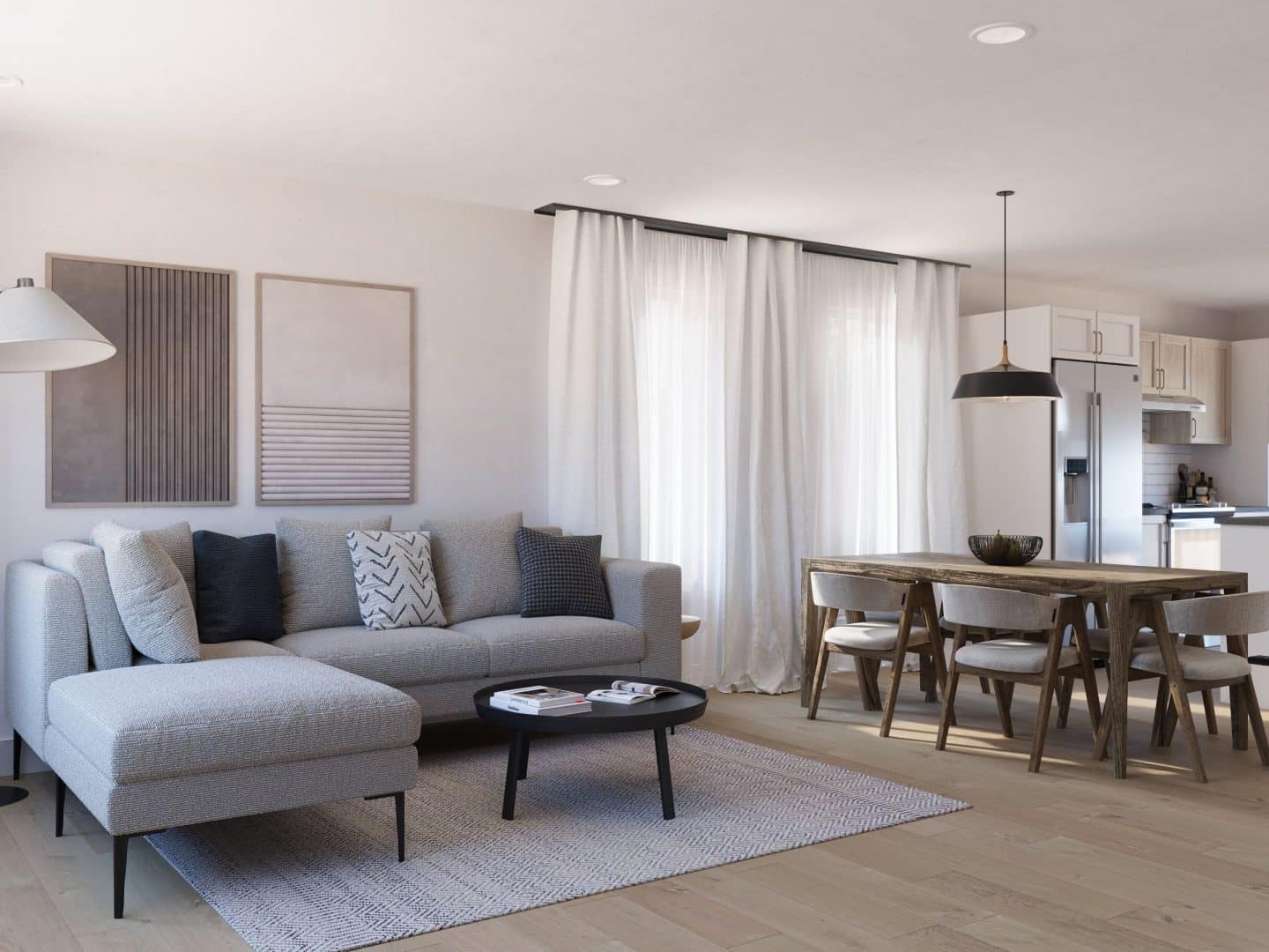 Modèle de Jumelé de type maison à palier nommé Magistral. De Style contemporain et moderne avec une vu du salon.